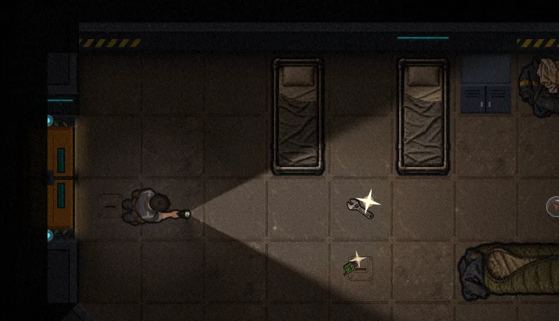 Painted bunks and clutter in the crew quarters